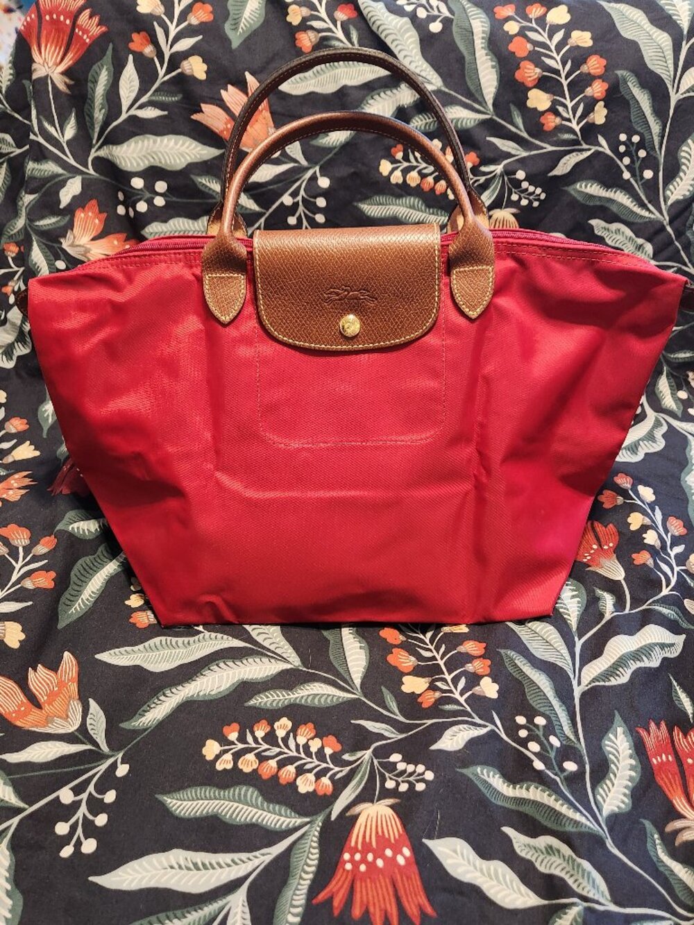 LONGCHAMP Red Le Pliage Medium Size Bag with Short Handle